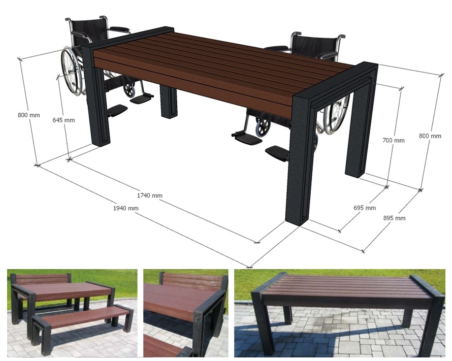 table de pique nique PMR en plastique reycl